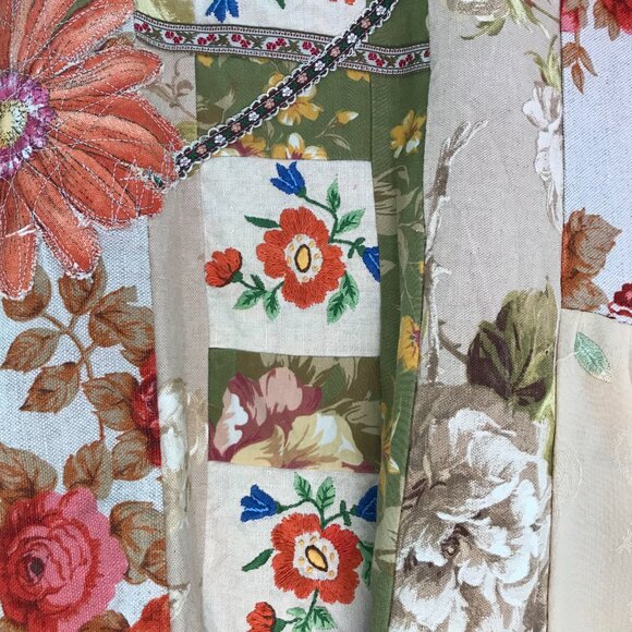 Art to wear patchwork mini dress women's M boho hippie retro denim whimsy floral - Picture 6 of 13